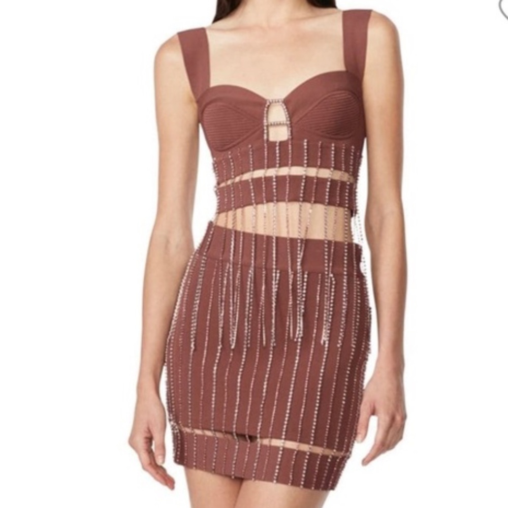 NWT HERVE LEGER Crystal Bodycon skirt
